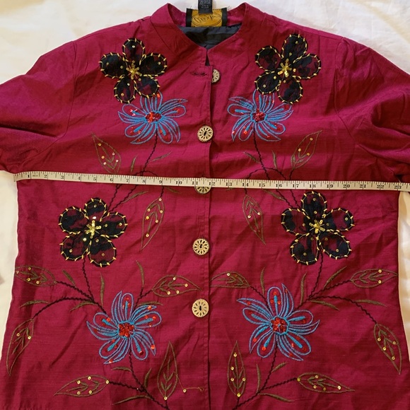 Embroidered Jacket Women’s 1X Button Down Mandarin Collar Berry.   K1 - Picture 9 of 11